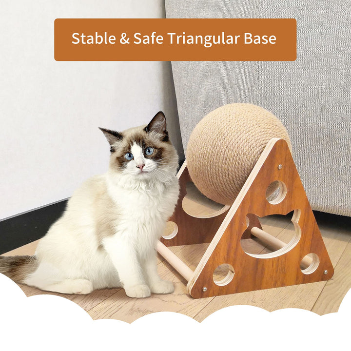 Natural Sisal Cat Scratching Ball, Scratcher Toy, for Cats and Kittens, Interactive Solid Wood Pet Toy, Diameter 6.5 Inch