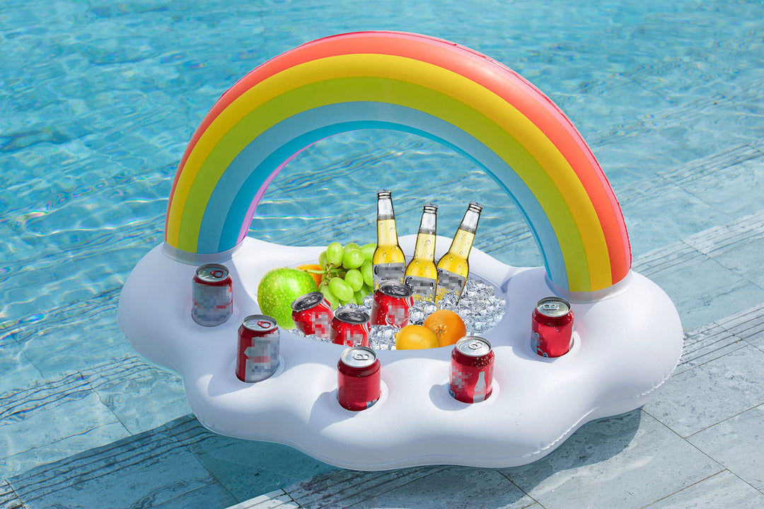 Inflatable Pool Party Cooler - Rainbow Cloud Drink Holder Luau Hawaiian Tropical Beach Themed Birthday Easter Party Decorations Favors Supplies Decor Blow Up Drink Cooler Outdoor Kids Adults