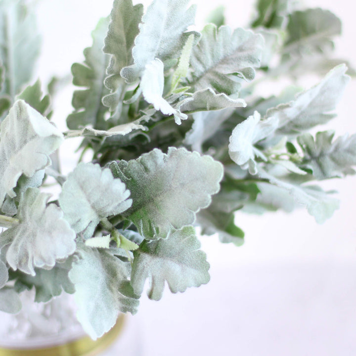 Artificial Flocked Lambs Ear Leaves Dusty Miller Stems Flocked Oak Leaves Lamb's Ear Leaf for Home Wedding DIY Floral Arrangement (Silver Dusty Miller, 10)