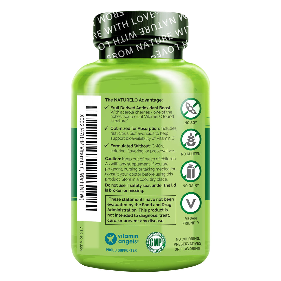 Vitamin C with Organic Acerola Cherry Extract and Citrus Bioflavonoids - Vegan Supplement - Immune Support - 500 mg VIT C per Cap - Non-GMO - 90 Capsules
