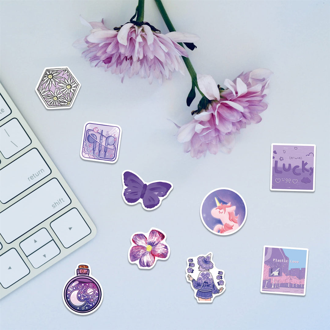 Kawaii Stickers for Water Bottles - 100Pcs Cute Vsco Aesthetic Stickers Purple Stickers Laptop Stickers for Kids Teens Girls (Pink&Purple)