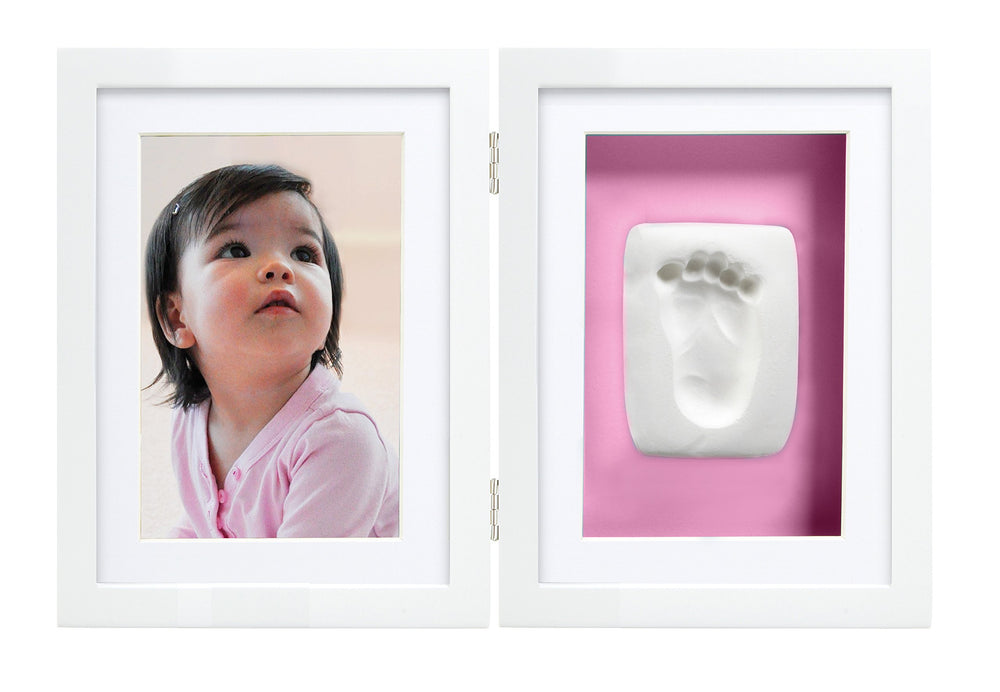 Babyprints Deluxe Wall Frame, Reversible Pink & Blue Newborn Handprint and Footprint Photo Frame Kit, Clay Baby Prints Impression Kit, Gender-Neutral Baby Keepsake, Baby Nursery Décor, White