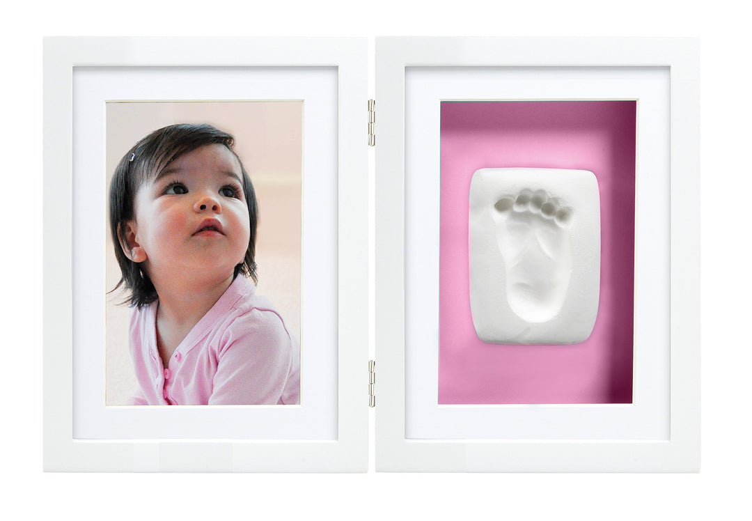 Babyprints Deluxe Wall Frame, Reversible Pink & Blue Newborn Handprint and Footprint Photo Frame Kit, Clay Baby Prints Impression Kit, Gender-Neutral Baby Keepsake, Baby Nursery Décor, White
