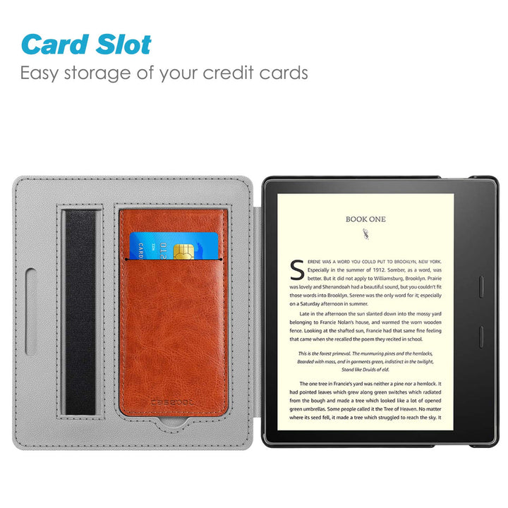 Stand Case for Kindle Oasis (10th/9th Generation, 2019/2017 Release) - Premium PU Leather Sleeve Cover with Card Slot and Hand Strap, Vintage Brown