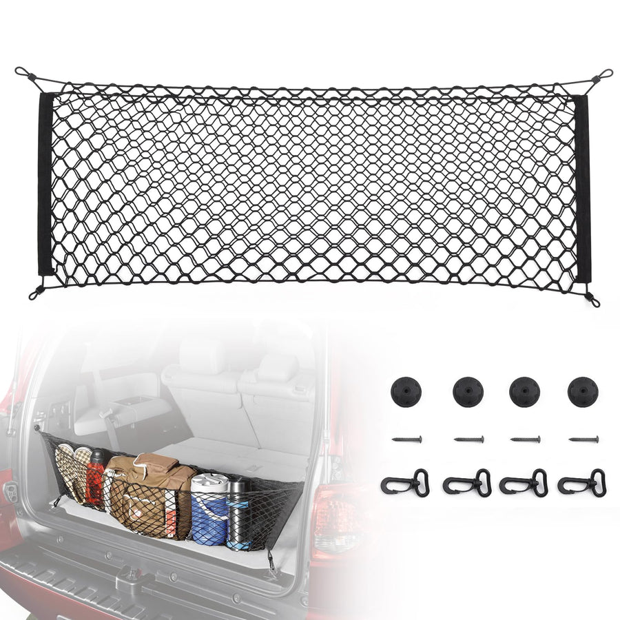 2-Layer Heavy Duty SUV Truck Cargo Net, 43 x 23 Inch Universal Truck Bed Net with Hooks, Adjustable Highly Elastic Storage Organizer Mesh Net Compatible for Pickup Truck SUV