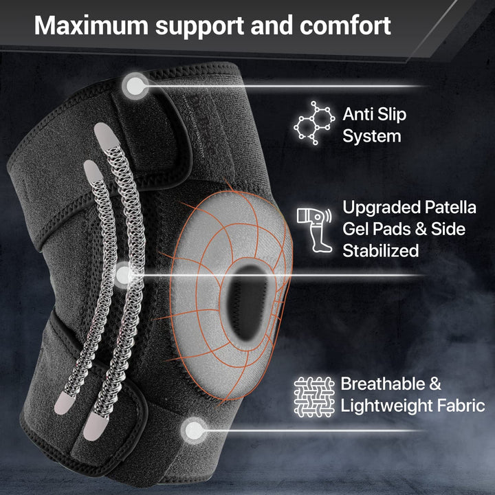 ELITE Knee Brace with Side Stabilizers & Patella Gel Pads for Maximum Knee Pain Support and fast recovery for men and women-Please Check How To Size Video (Pluto, XX-Large)