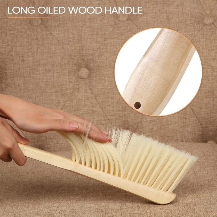 2 Pieces Wooden Bench Brushes Fireplace Brush Natural Fiber Bench Brush Soft Bristles Long Wood Handle Dust Brush for Hearth Tidy Car Home Workshop Woodworking