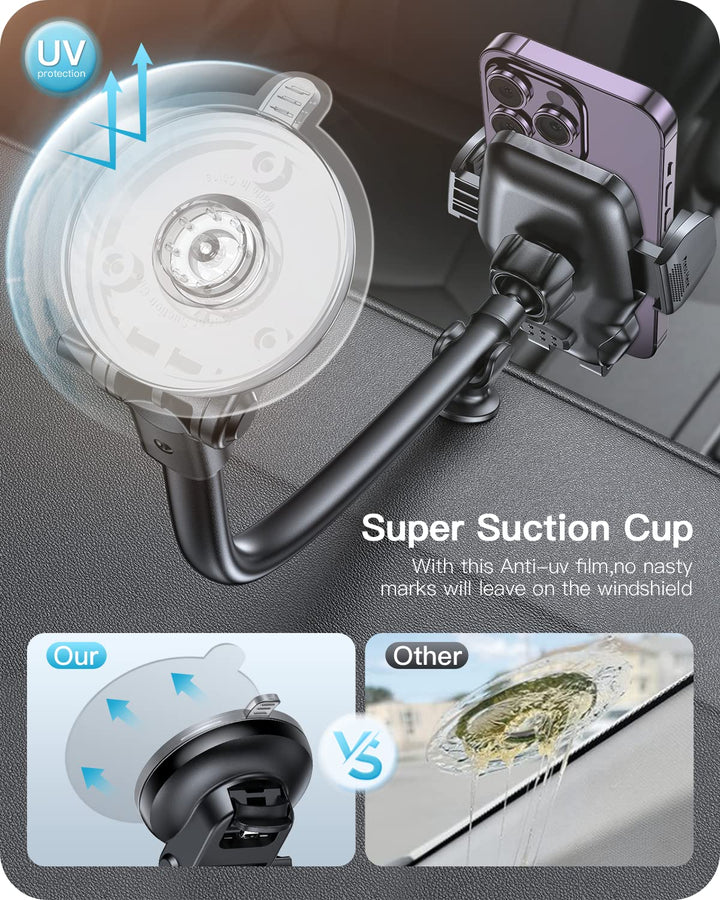 Phone Holder for Car Windshield/Dashboard/Window, Cell Phone Mount for Car Truck, Compatible with iPhone, Samsung, Google, LG and More