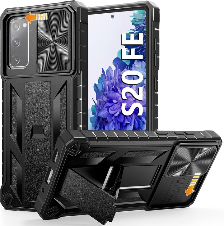 for Samsung Galaxy S20-FE Case: Military Grade Drop Proof Protection Mobile Cover with Kickstand | Matte Textured Rugged Shockproof TPU | Protective Phone Case for Samsung S20 FE 5G - Black