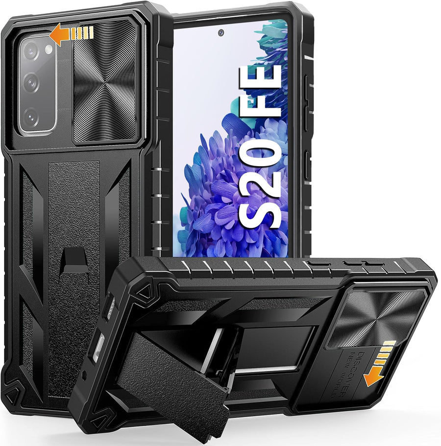 for Samsung Galaxy S20-FE Case: Military Grade Drop Proof Protection Mobile Cover with Kickstand | Matte Textured Rugged Shockproof TPU | Protective Phone Case for Samsung S20 FE 5G - Black