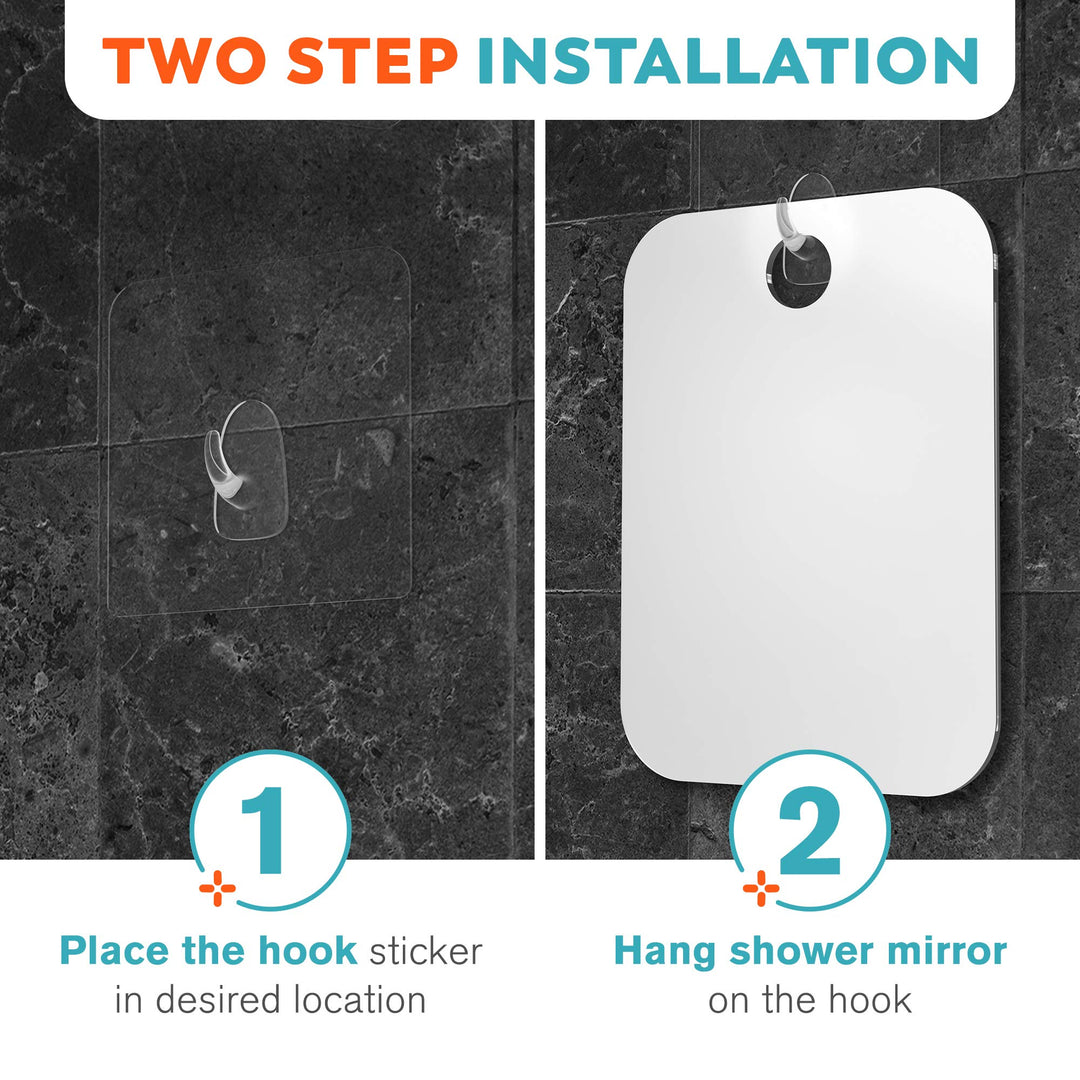 Small 4x6in Wall Mount Home Mirror - Fogless Shower Shaving, Anti Fog, Razor Holder, Bathroom Accessories, Plastic, White, Travel