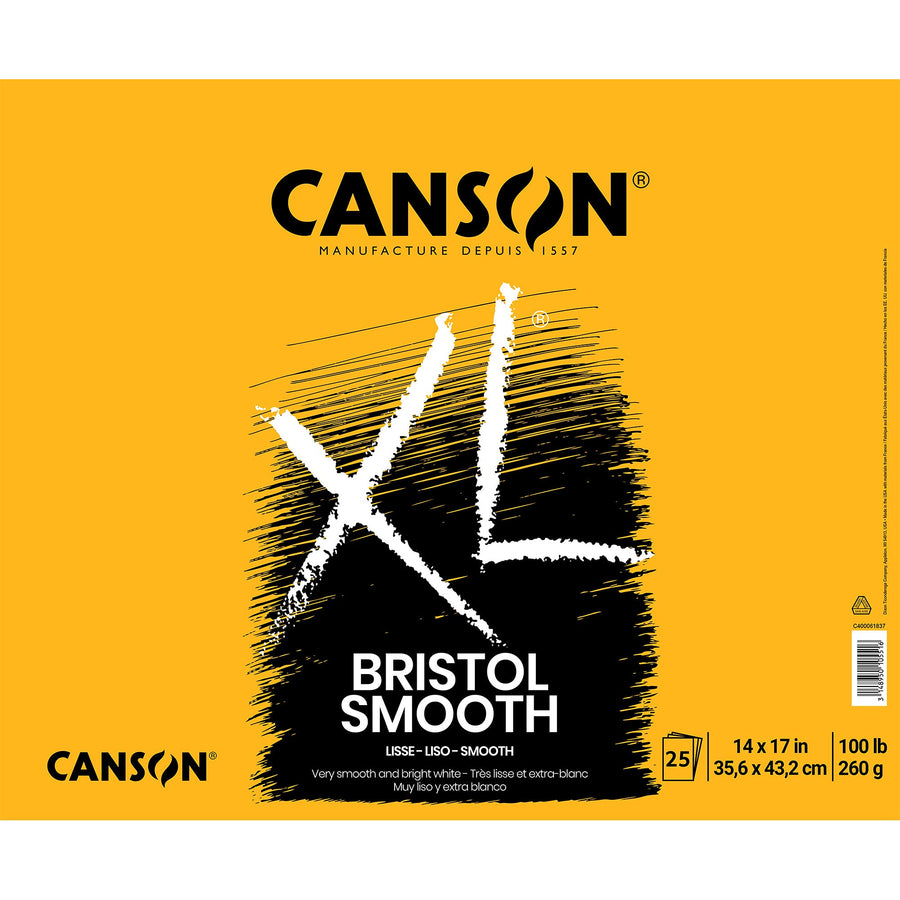 XL Series Bristol Paper, Smooth, Foldover Pad, 14x17 inches, 25 Sheets (100lb/260g) - Artist Paper for Adults and Students - Markers, Pen and Ink
