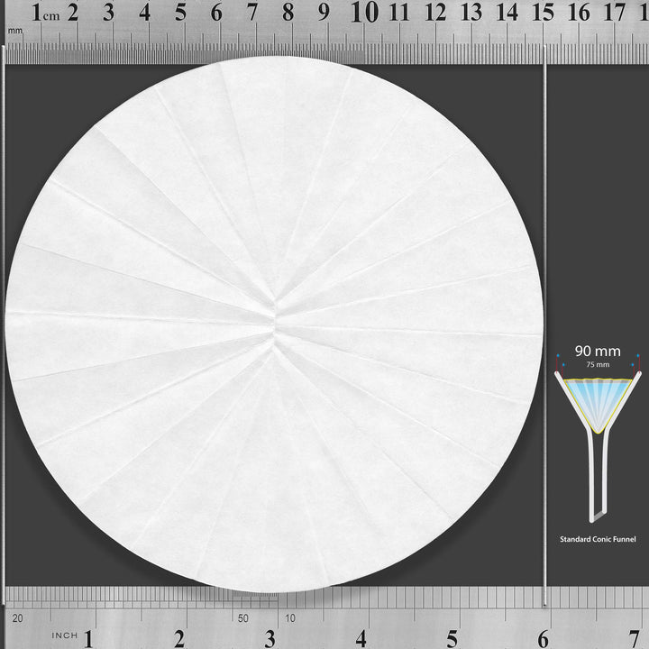 15 cm Fluted Filter Paper, Pre-Pleated (Folded), Qualitative Grade 4 - ZENPORE Fast Flow 150 mm (100 Discs)