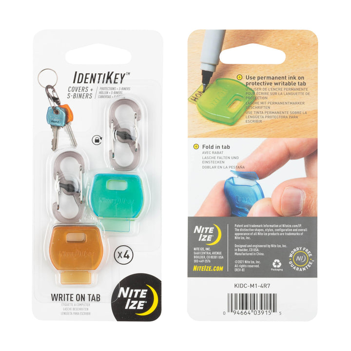 Identikey Covers + S-Biner Key Clips, Write-On Universal Key Covers for Quick Key Identification + Attachment to Key Chain, Multiple Colors