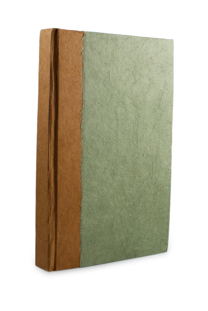 Nepali Namaste Writing & Prayer Journal with Handmade Vintage Lokta Paper & Vegetable-Dyed Hardcover, Made in the Himalayas of Nepal, 6x9 inches, Sage