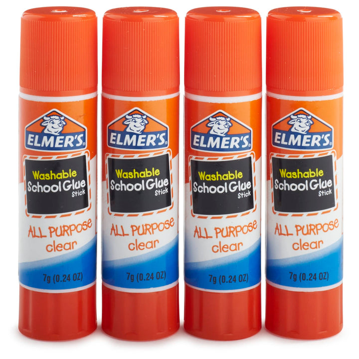 Elmer's All Purpose School Glue Sticks, Clear, Washable, 4 Pack, 0.24-ounce sticks
