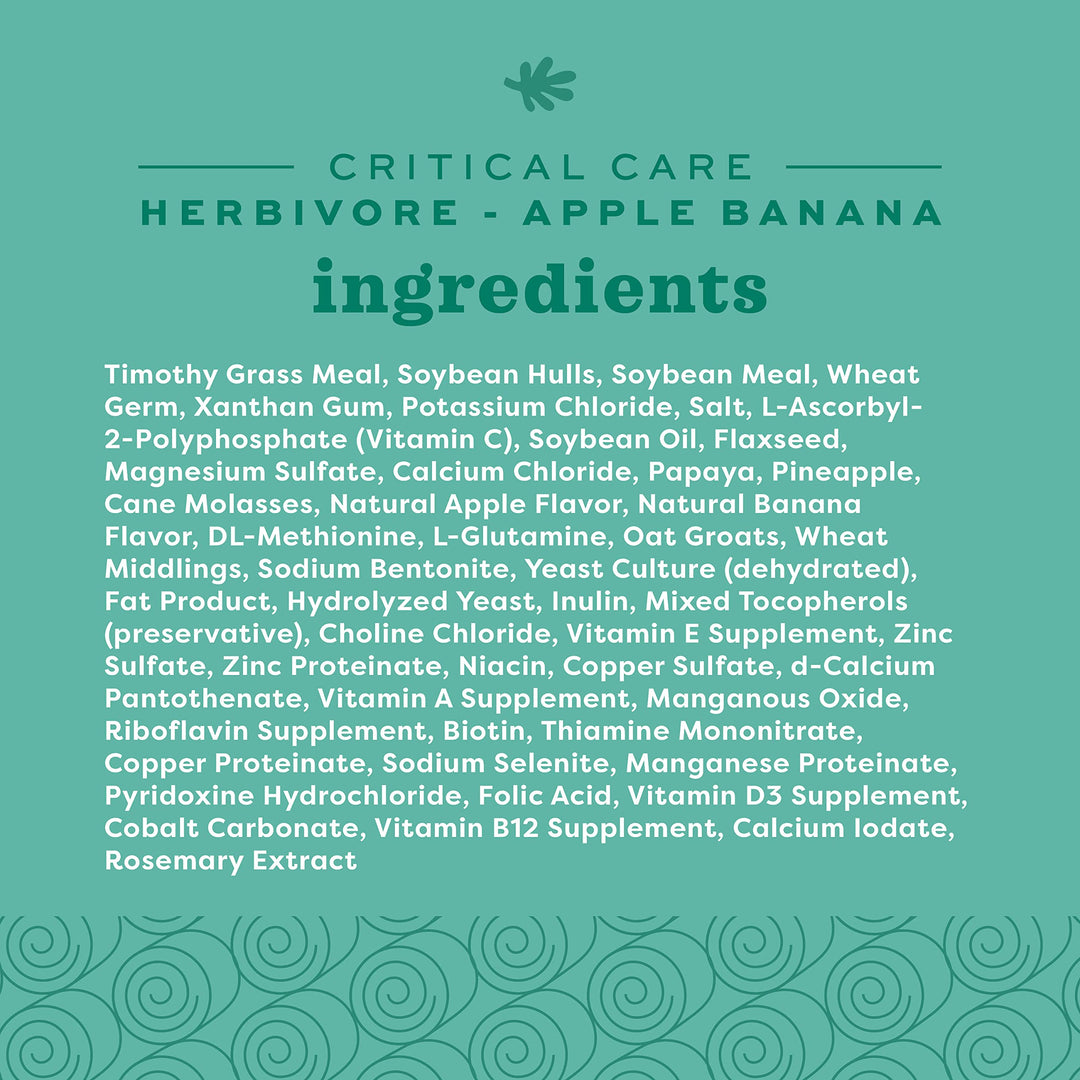 Critical Care Herbivore, Emergency Rabbit & Guinea Pig Food, Natural Apple Banana Flavor, Veterinary Formula, Critical Care Herbivore, Assist Feeding Formula for Pets, 454 gram bag