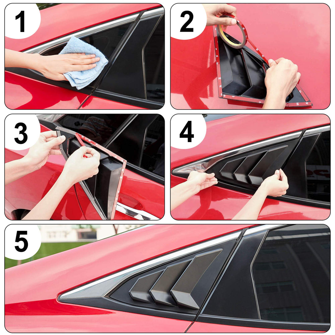 Rear Side Window Louvers Sport Style Scoop Louvers Cover Blinds Compatible with Honda Civic Sedan 2020 2019 2018 2017 2016 Cool Exterior Decoration