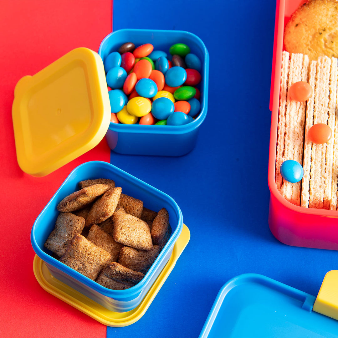 PAW Patrol Reusable Plastic Bento Box with Leak-Proof Seal, Carrying Handle, Microwave Steam Vent, and Individual Containers for Kids' Packed Lunch (3 PCs Set)