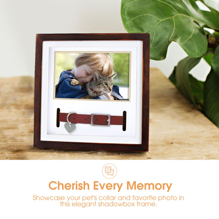 Pet Collar Keepsake Frame - Dual Display Memorial Keepsake for Cat & Dog Collars, Wall Mount or Tabletop, Ideal Gift and Home Decor for Pet Owners, 3 x 4.5 Photo Insert, Espresso