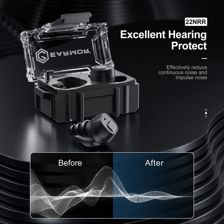 Shooting Ear Protection Electronic Wireless Earmuffs Earplugs In-Ear NRR26dB Active Noise Reduction Cancellation For Gun Range Hunting Black