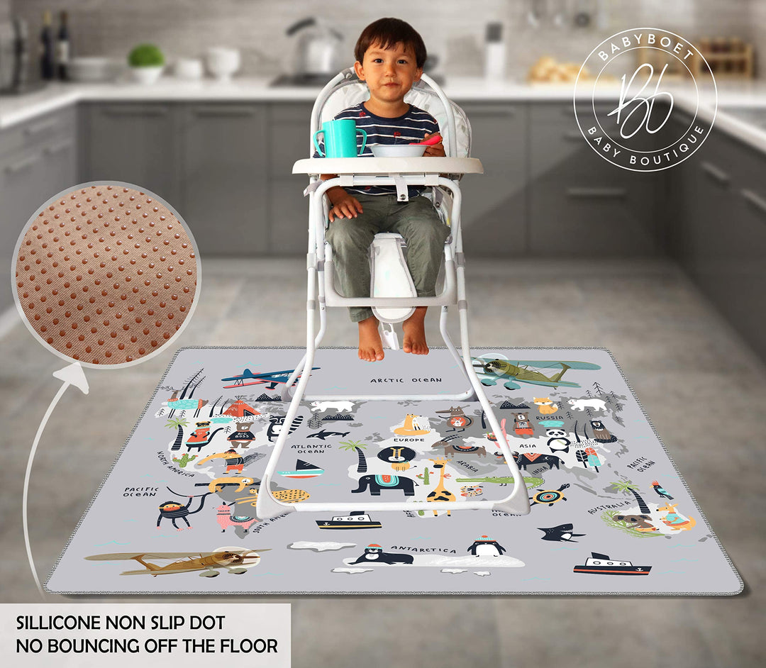 Splat Mat for Baby – Under High Chair Floor Mat Protects Wood, Vinyl and Carpet from Spills – Waterproof 4 Layer Baby Mat with Anti-Skid Backing Deters Bunching and Sliding (51” x 51”)