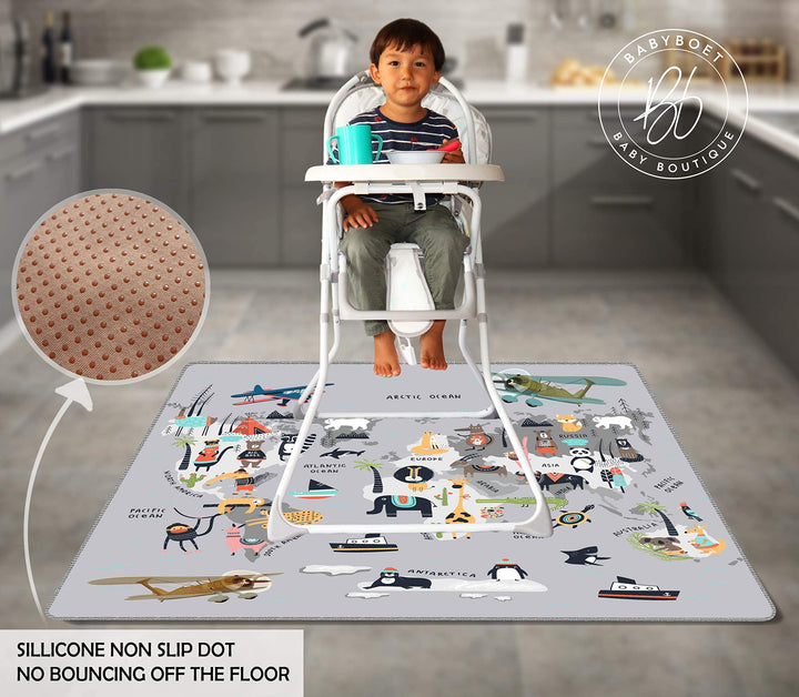 Splat Mat for Baby – Under High Chair Floor Mat Protects Wood, Vinyl and Carpet from Spills – Waterproof 4 Layer Baby Mat with Anti-Skid Backing Deters Bunching and Sliding (51” x 51”)