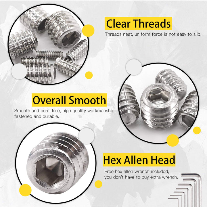 100Pcs SAE Stainless Hex Allen Head Socket Set Screws Grub Screw Bolts Assortment Kit Internal Hex Drive Cup-Point Screws #6-32 x 1/8