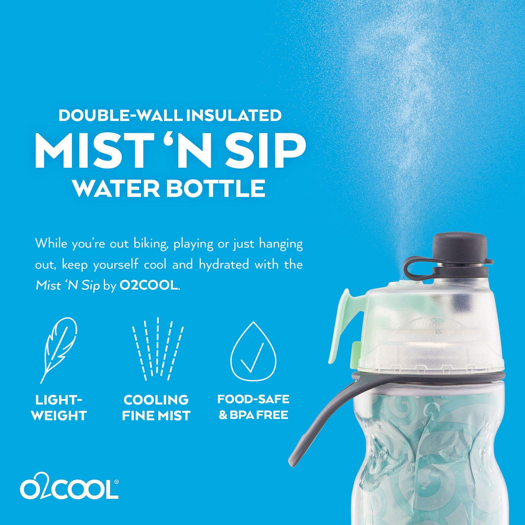 Mist 'N Sip Misting Water Bottle 2-in-1 Mist And Sip Function With No Leak Pull Top Spout Sports Water Bottle Reusable Water Bottle - 20 oz (Yoga Mint)