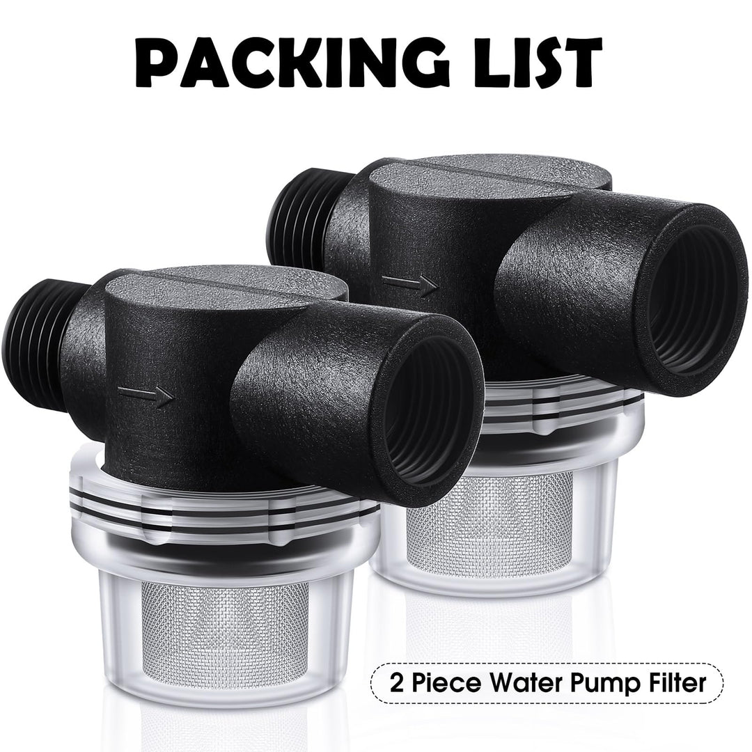 2 Pieces Water Pump Strainer Filter, RV Replacement 1/2 Twist On Pipe Strainer with 50 Mesh Stainless Steel Filter Screen Compatible with WFCO or Shurflo Pumps