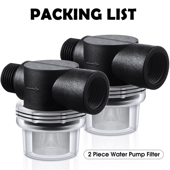 2 Pieces Water Pump Strainer Filter, RV Replacement 1/2 Twist On Pipe Strainer with 50 Mesh Stainless Steel Filter Screen Compatible with WFCO or Shurflo Pumps