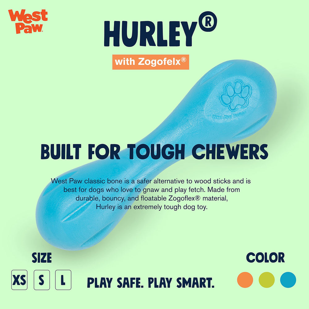 Zogoflex Hurley Dog Bone Chew Toy – Floatable Pet Toys for Aggressive Chewers, Catch, Fetch – Bright-Colored Bones for Dogs – Recyclable, Dishwasher-Safe, Non-Toxic, Small, Aqua