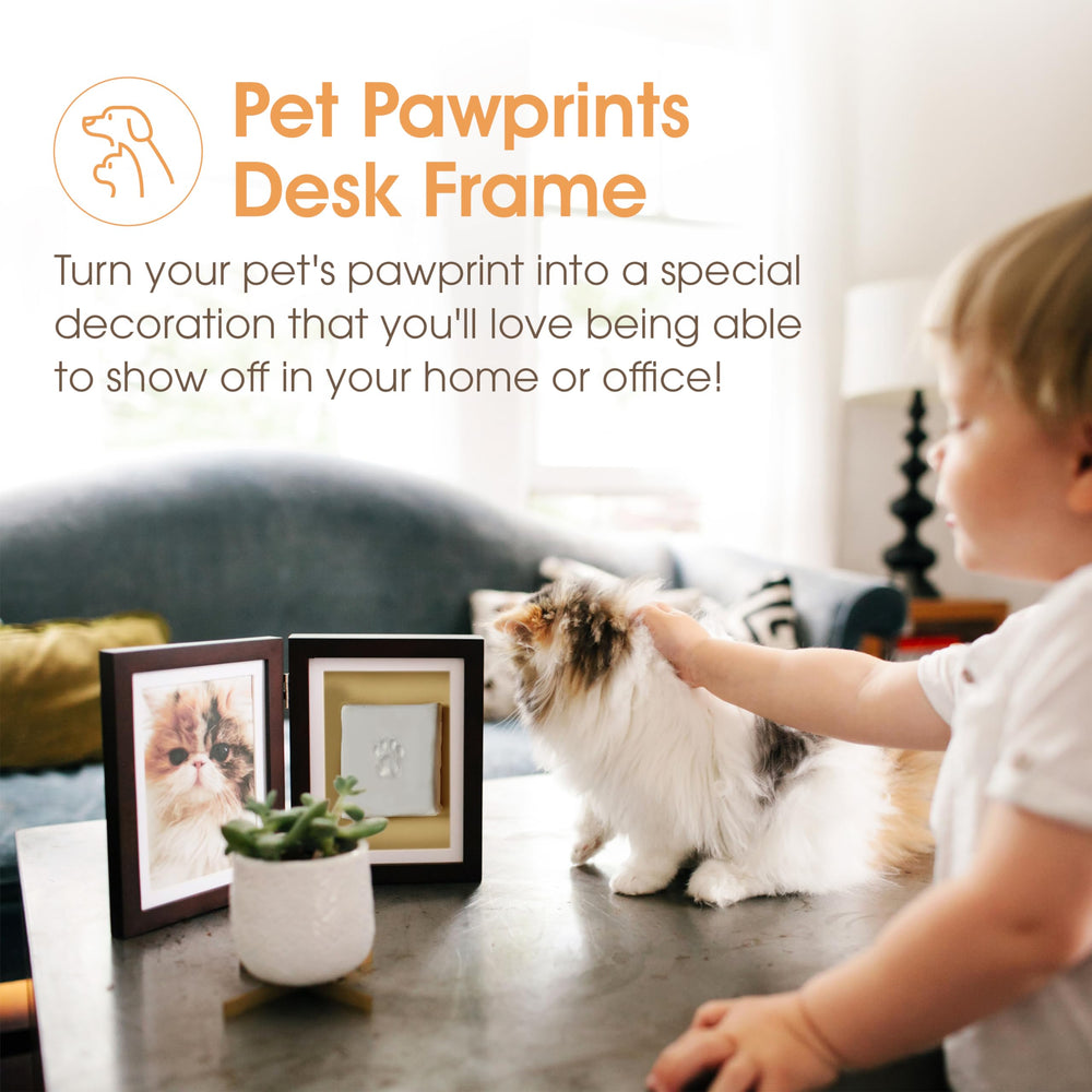 Pet Paw Print Photo Frame With Clay Imprint Kit - Pawprint Making Kit and Photo Display for Cats and Dogs, No-Mess Pawprint Memorial, Gift For Pet Owner, Espresso