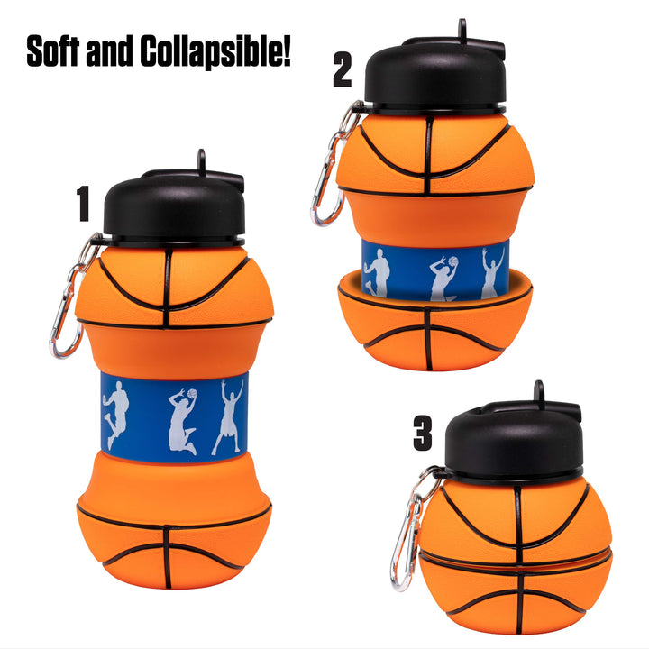 Art Clip-On Collapsible BPA-Free Silicone Basketball Water Bottle for Kids, 18 Oz. Size