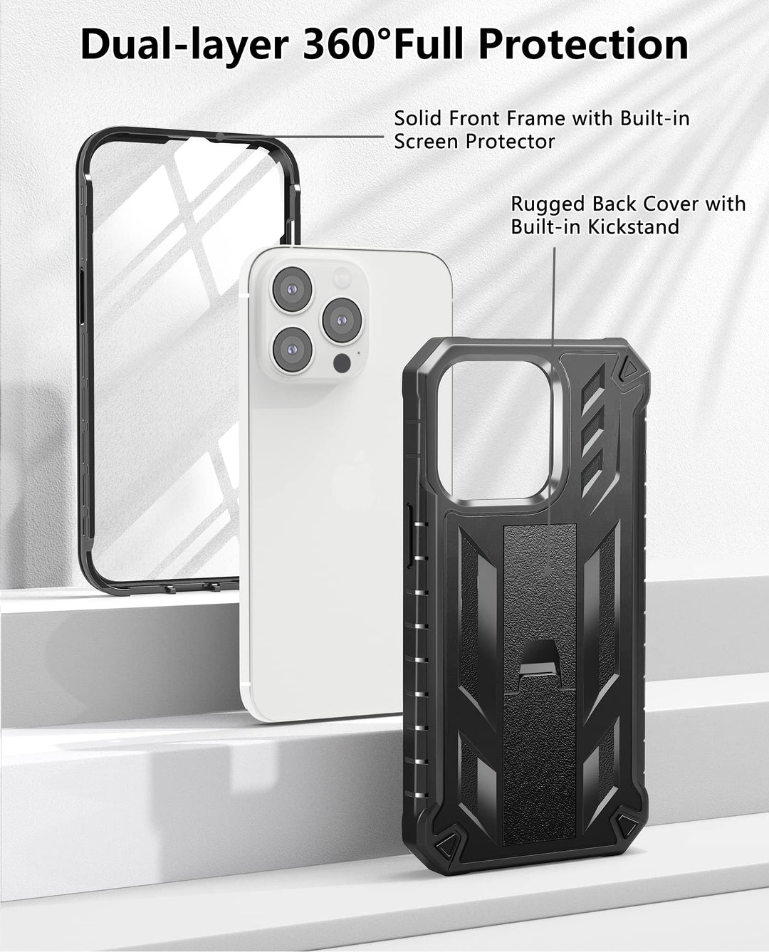 for iPhone 13 Pro Max Case: Built in Kickstand - Military Grade Shockproof Durable Protective Phone Cover | Heavy Duty Drop Proof Full Protection TPU Bumper Hard Rugged Case 6.7 inch 2021 Black