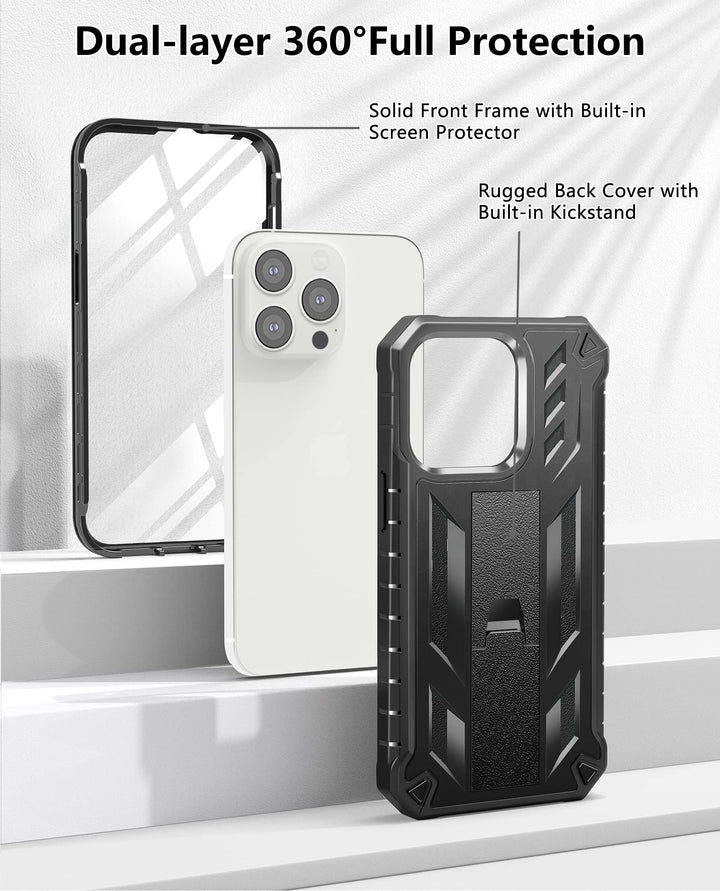 for iPhone 13 Pro Max Case: Built in Kickstand - Military Grade Shockproof Durable Protective Phone Cover | Heavy Duty Drop Proof Full Protection TPU Bumper Hard Rugged Case 6.7 inch 2021 Black