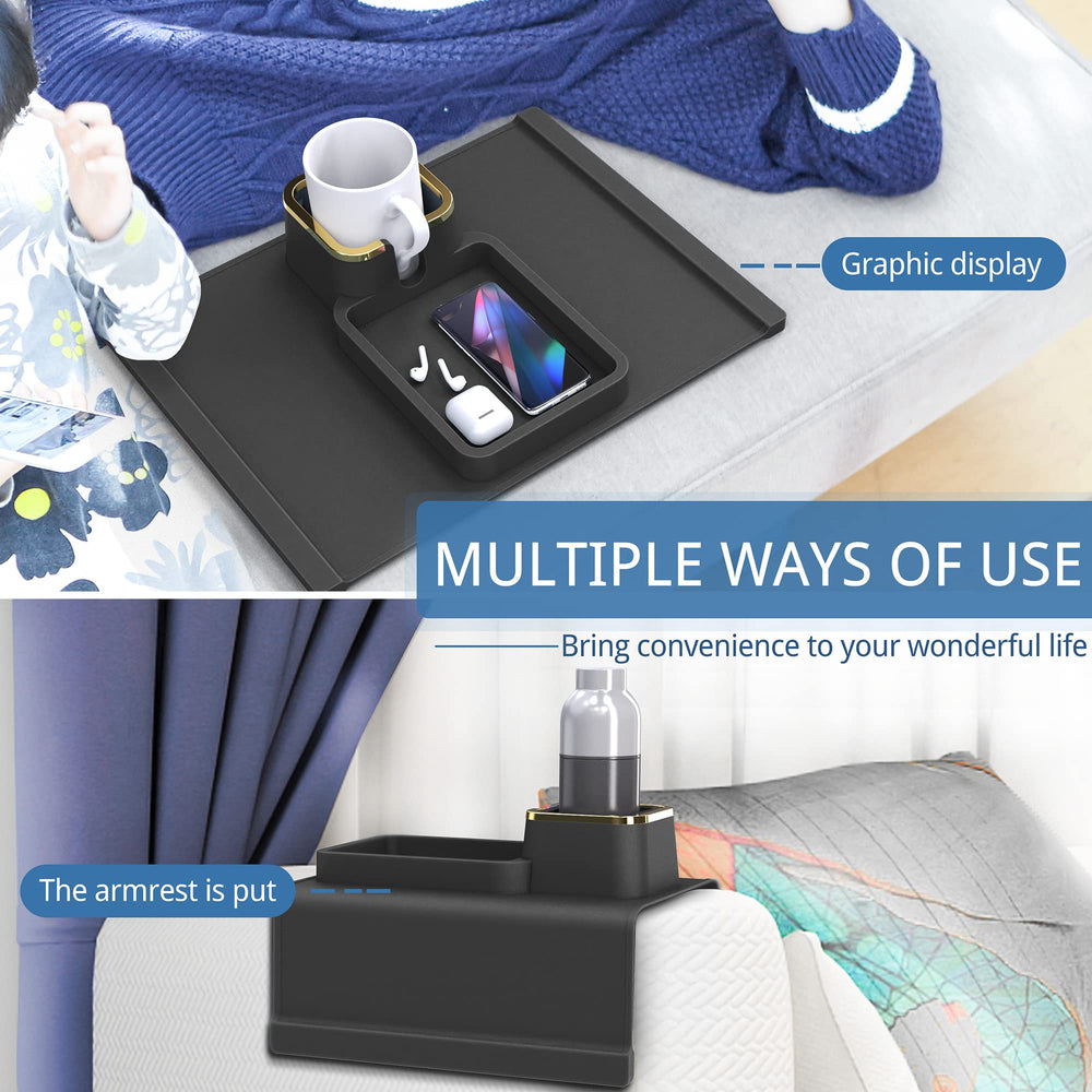 Couch Cup Holder, Silicone Couch Arm Tray,Anti-Spill and Anti-Slip Couch Accessories, Drink Holder for Your Sofa,Ideal for Hold Coffee Cup/Cellphone/Remote(Blcak)