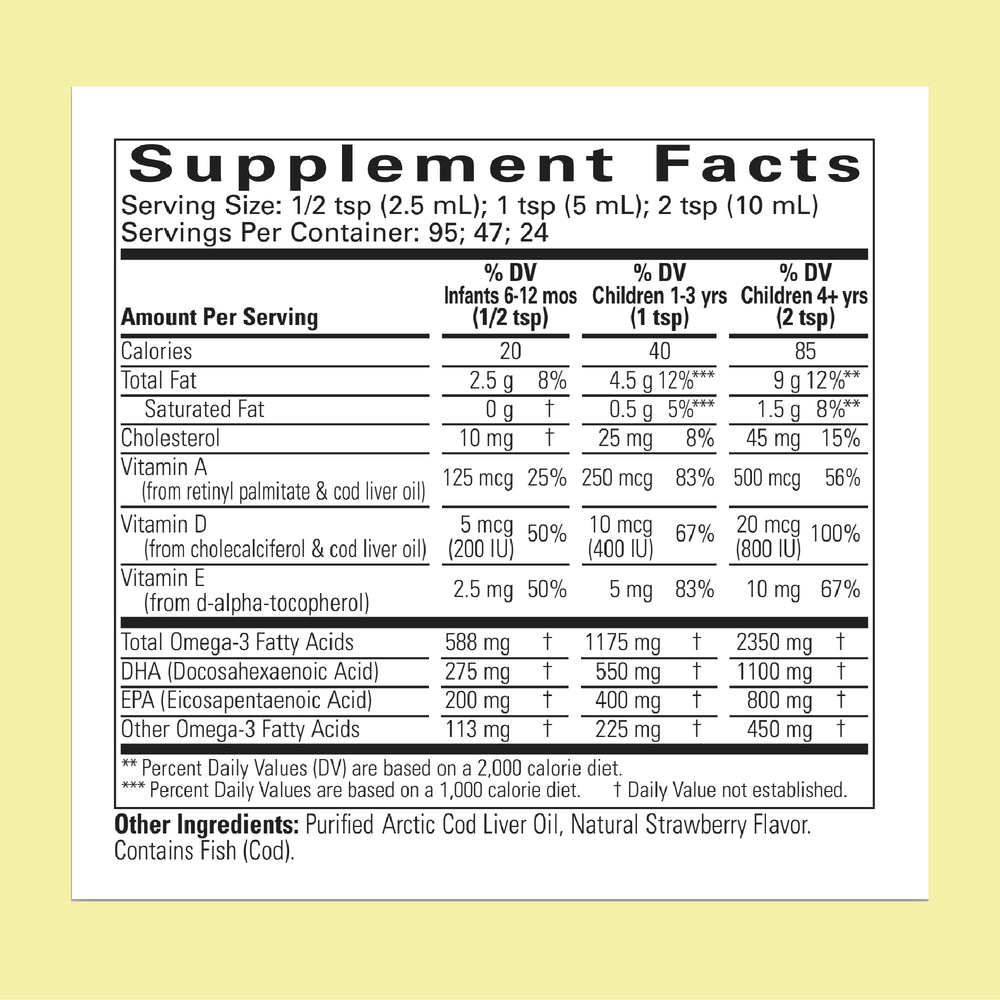 CHILDLIFE Essentials Cod Liver Oil for Kids - Liquid, Arctic Cod Liver Oil for Babies 6+ Months, Toddlers, & Children, Added DHA, EPA, Omega-3 Fatty Acids - Strawberry, 8 fl oz