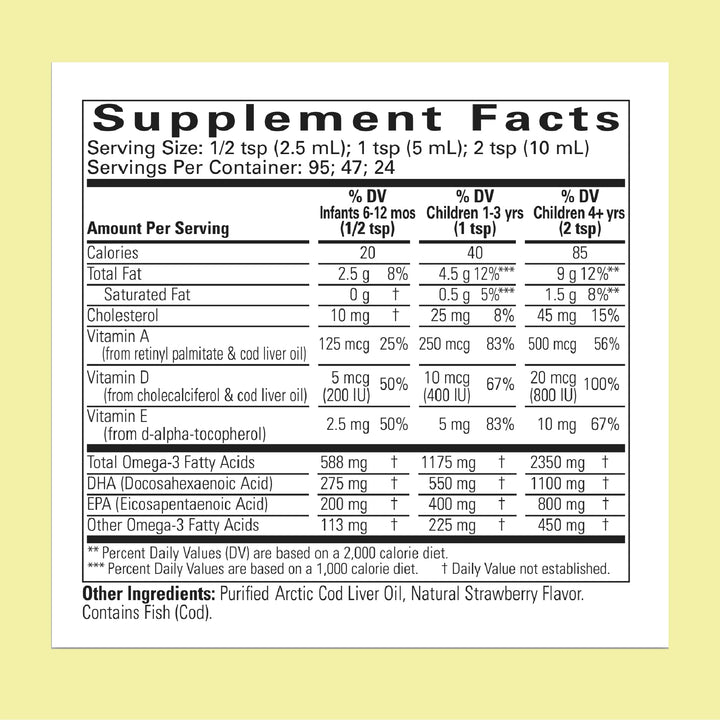 CHILDLIFE Essentials Cod Liver Oil for Kids - Liquid, Arctic Cod Liver Oil for Babies 6+ Months, Toddlers, & Children, Added DHA, EPA, Omega-3 Fatty Acids - Strawberry, 8 fl oz