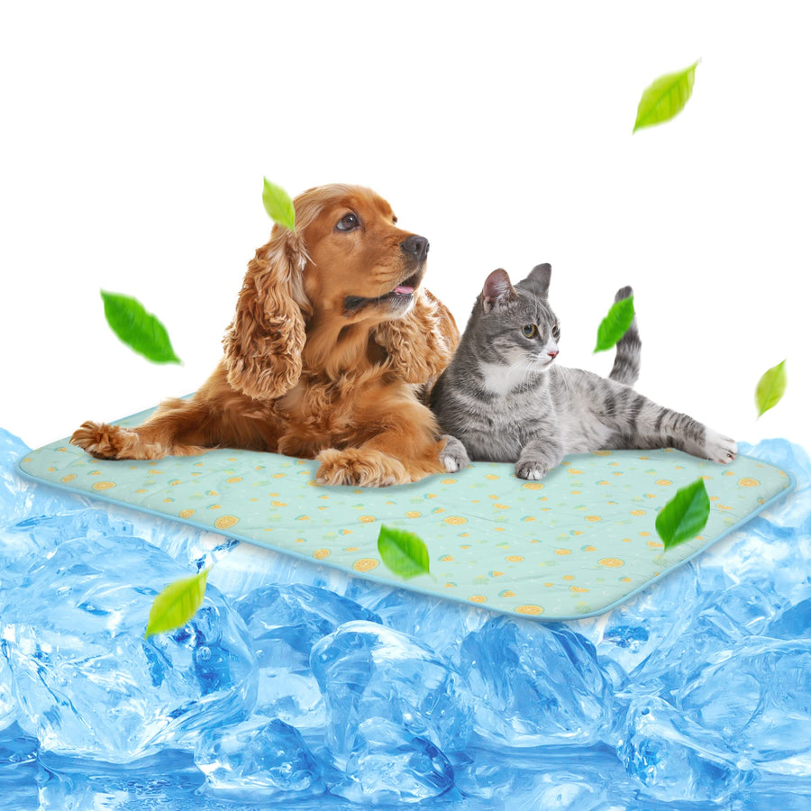 Pet Cooling Mat -39’’ X 27.5’’ Ice Silk Cooling Mat for Dogs & Cats Portable & Washable Pet Cooling Blanket, Car Seats, Beds for Summer (Green Fruit, Large)