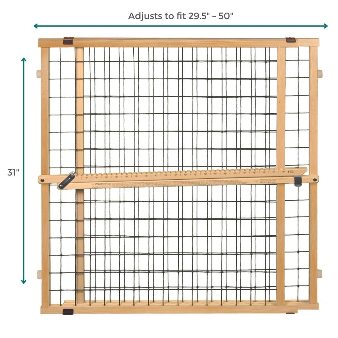North States Wire Mesh Dog Gate: 29.5-50 Wide. Pressure Mount. No tools needed. Dog Gate 31 Tall, Expandable, Durable Dog Gates for Doorways, Sustainable Hardwood