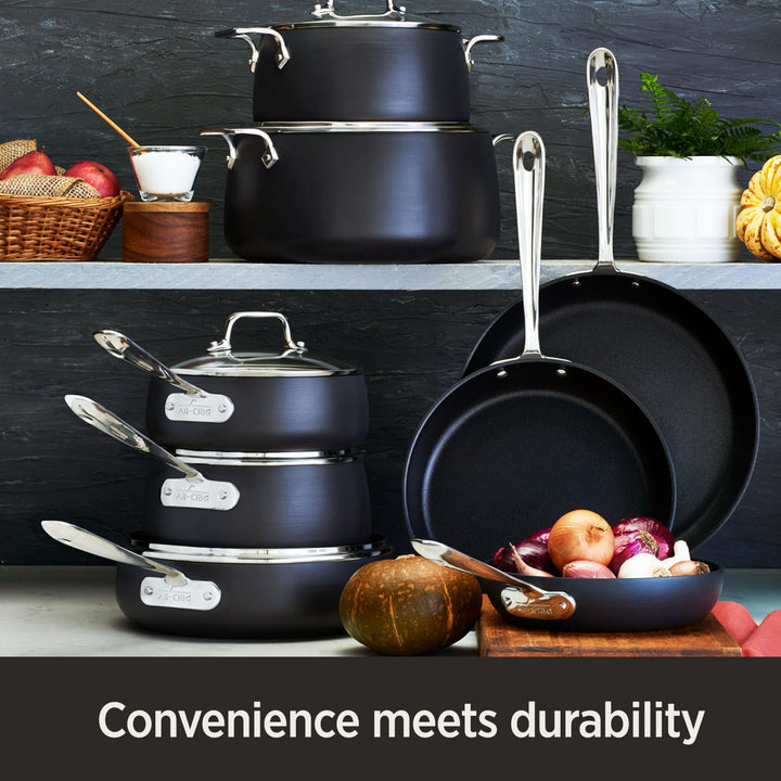 HA1 Hard Anodized Nonstick Fry Pan Set 2 Piece, 10, 12 Inch Induction Oven Broiler Safe 500F, Lid Safe 350F Pots and Pans, Cookware Black