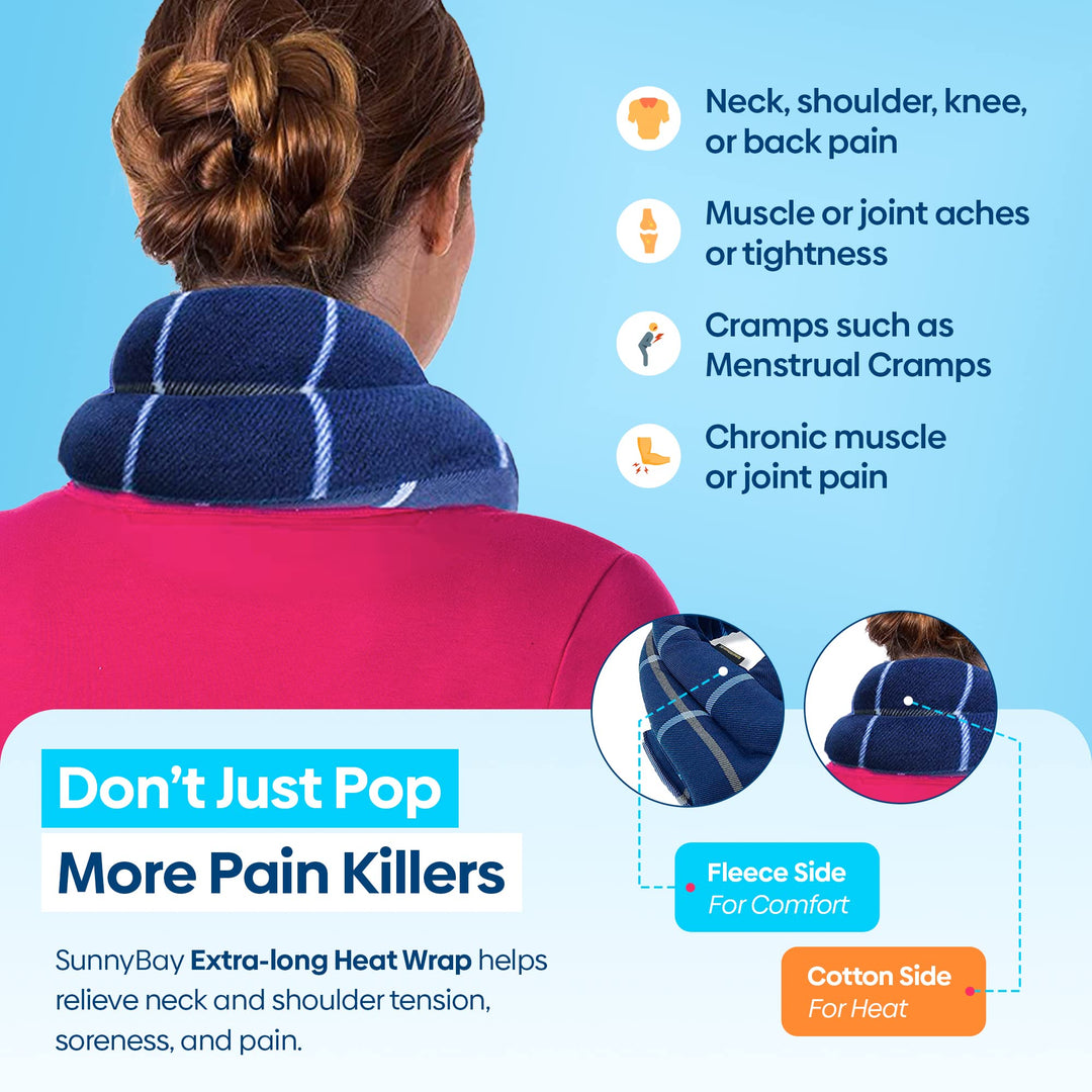 Microwave Heating Pad, Microwavable Moist Heated Neck and Shoulder Wrap, Versatile Weighted Beanbag Cold Pack or Warm Compress for Pain Relief, 26x5 Inches, Ocean Blue