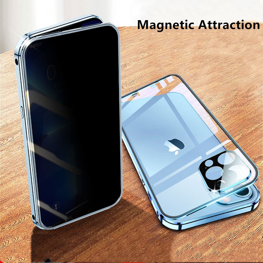 Anti Peeping Case for iPhone 13 Pro Max, 360 Degree Front and Back Privacy Tempered Glass Cover, Anti SPY Screen, Anti Peep Magnetic Adsorption Metal Bumper for iPhone 13 Pro Max (Blue)