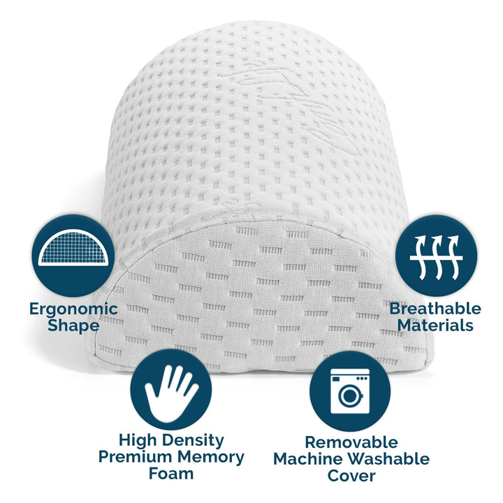 Knee Pillow for Back Sleeping – 100% Memory Foam Bolster Pillow for Legs – Under Knee Pillow for Sleeping on Back – Leg Pillow for Back & Hip Pain Relief for Side Sleepers – Half Moon Pillow
