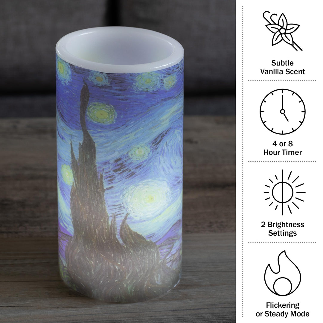 Flameless Candle - Van Gogh Starry Night Battery Operated LED Candle with Remote and Flickering Light - Candles for Home Décor
