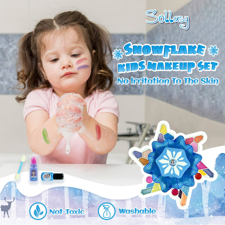 Kids Makeup Kit for Girl 24 Colors Girls Play Makeup Set Washable Safe Funny Snowflake Shaped Kids Make Up Sets Cosmetics Kit Birthday Halloween Toys Gift for 3 4 5 6 7 8 9 10 Years Old