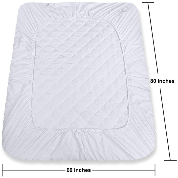 Quilted Fitted Mattress Pad, Queen Size, Elastic Fitted Mattress Topper Protector and Cover Stretches up to 16 Inches Deep, Machine Washable (White)