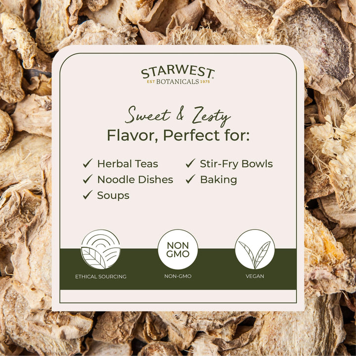 Organic Ginger Root - Dried Ginger Herb for Tea, Baking, & Cooking, Cut and Sifted, Natural Herbal Spice, Supports Digestion, Certified Kosher, Non-GMO - Bulk 1 lb Bag