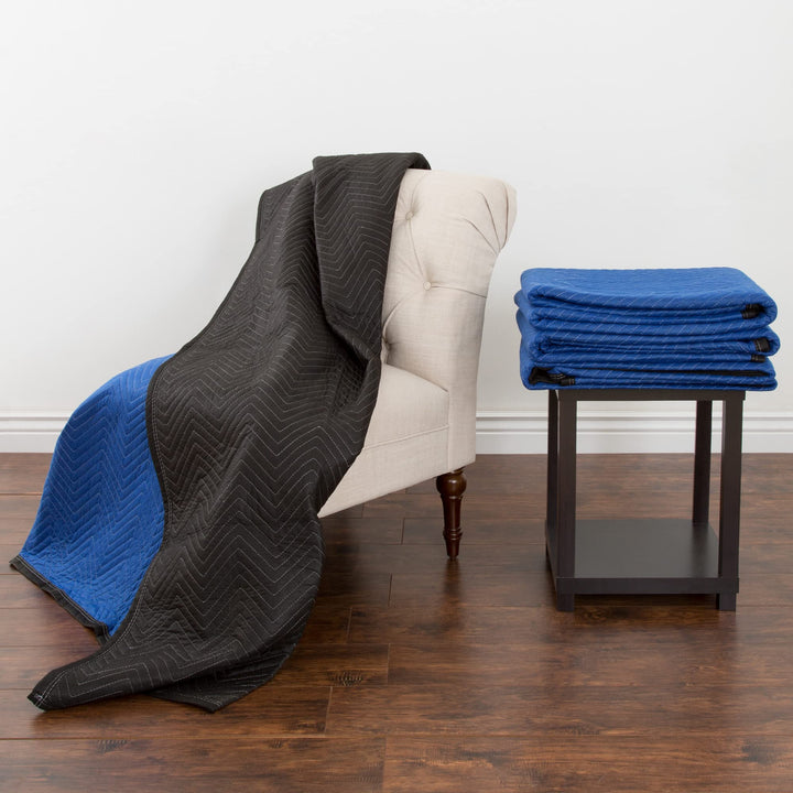 75-MOV1001 Blanket-80x73.5in Heavy-Duty Reusable Quilted Furniture Pad or Drop Cloth with Recycled Cotton Filling-Moving Supplies, 1-Pack, Black/Blue